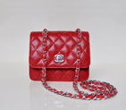 Chanel A67116 Classic mini Flap Bag Sheepskin leather Red in Silver A67116
