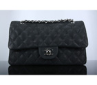 Chanel A94305 Classic Flap Bag Original Cannage Pattern Nubuck Leather Black with Silver A94305