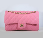 Chanel A94305 Classic Flap Bag Original Cannage Pattern Nubuck Leather Pink with Gold A94305