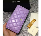 Chanel Bi-Fold Wallet lavender sheepskin leather A31509 Gold A31509