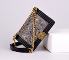Chanel Boy 2014 Flap Shoulder Bag in Black Sheepskin Leather A92100 Gold A92100