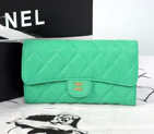Chanel C006 Apple Green Cannage Pattern Nubuck Leather Long Tri-Fold Wallet C006