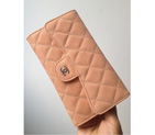 Chanel C006 Apricot Cannage Pattern Nubuck Leather Long Tri-Fold Wallet C006