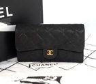 Chanel C006 Black Cannage Pattern Nubuck Leather Long Tri-Fold Wallet C006