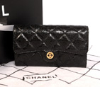 Chanel C006 Black Glazed Crackled Leater Long Tri-Fold Wallet C006