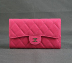 Chanel C006 Peach Cannage Pattern Nubuck Leather Long Tri-Fold Wallet C006