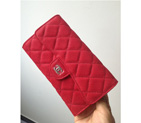Chanel C006 Red Cannage Pattern Nubuck Leather Long Tri-Fold Wallet C006