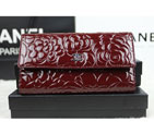 Chanel Camellia Tri-Fold Wallet Original Patent Leater A50084 Claret A50084