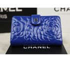 Chanel Camellias Bi-Fold Wallet Original patent Leather A50087 Blue A50087