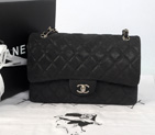 Chanel Classic Flap Bag 1113 Original Cannage Pattern Nubuck Leather in Black with Silver 1113