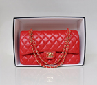 Chanel Classic Flap Bag 1113 Original Lambskin leather in Red with Gold 1113