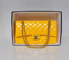 Chanel Classic Flap Bag 1113 Original Patent leather in Yellow with Gold 1113
