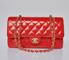 Chanel Classic Flap Bag 1113 Patent leather in Red with Gold 1113