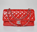 Chanel Classic Flap Bag 1113 Patent leather in Red with Silver 1113