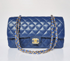 Chanel Classic Flap Bag 1113 Sheepskin leather in Blue with Gold 1113