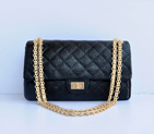 Chanel Classic Flap Bag A30226 elephantskin black with Antique Gold chain A30226