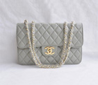 Chanel Classic Flap Bags Quality Grey Leather with Gold CC Logo 48220 48220