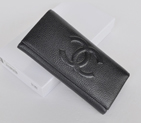 Chanel Emboss CC Logo Litchi stripes leather Bi-Fold Wallet C514 Black C514