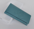 Chanel Emboss CC Logo Litchi stripes leather Bi-Fold Wallet C514 Blue C514