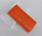 Chanel Emboss CC Logo Litchi stripes leather Bi-Fold Wallet C514 Orange C514