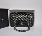 Chanel Jumbo Classic Original Patent leather Flap Bag A36076 Black with Silver A36076