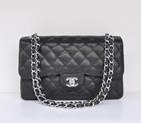 Chanel Jumbo Quilted Classic Caviar leather Flap Bag A58600 Black Silver inside black A58600