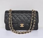 Chanel Jumbo Quilted Classic Caviar leather Flap Bag A58600 black Gold inside black A58600