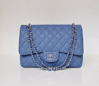 Chanel Jumbo Quilted Classic Caviar leather Flap Bag A58600 blue Silver A58600