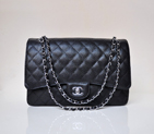 Chanel Jumbo Quilted Classic Caviar leather Flap Bag A58601 black Silver inside black A58601