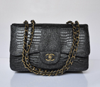 Chanel Jumbo Quilted Classic Crocodile stripes calfskin leather Flap Bag A58600 black Bronze A58600