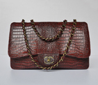 Chanel Jumbo Quilted Classic Crocodile stripes calfskin leather Flap Bag A58600 red Bronze A58600