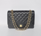 Chanel Jumbo Quilted Classic Sheepskin leather Flap Bag A58601 black Gold A58601