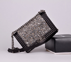 Chanel LE Boy 2014 Flap Shoulder Bag in Black Original Sheepskin Leather A67086 Silver A67086