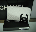 Chanel Leather Black CC Logo Long Zipper Wallet 26710 White 26710