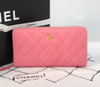 Chanel Matelasse Zip Around Wallet Original Cannage Pattern Nubuck Leather C009 Pink C009