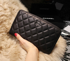 Chanel Matelasse Zip Around Wallet Sheepskin A31508 Black A31508