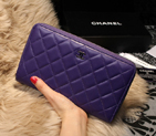 Chanel Matelasse Zip Around Wallet Sheepskin A31508 Purple A31508