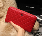 Chanel Matelasse Zip Around Wallet Sheepskin A31508 Red A31508