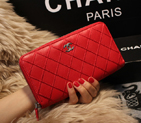 Chanel Matelasse Zip Around Wallet Sheepskin A80131 Red A80131