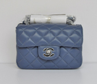 Chanel mini Classic Flap Bag Blue Sheekskin leather A1115 Silver A1115