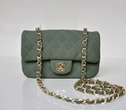 Chanel mini Classic Flap Bag Nubuck Cannage Pattern leather 1117 DarkGreen in Gold 1117