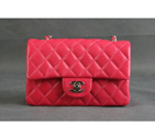 Chanel mini Classic Flap Bag Original Caviar leather 1117 Red in Silver 1117
