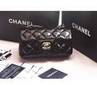 Chanel mini Classic Flap Bag Original Patent leather 1117 Black in Silver 1117