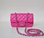 Chanel mini Classic Flap Bag Sheekskin leather 1117 Rose in Silver 1117