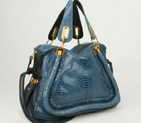 Chloe Paraty Shoulder Bags Snake Veins Leather Blue 29883