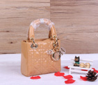Christian Lady Dior Bag Patent Leather D1633 Apricot with Gold