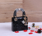 Christian Lady Dior Bag Patent Leather D1633 Black with Gold