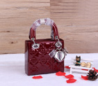 Christian Lady Dior Bag Patent Leather D1633 Pearly red with Silver