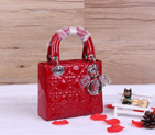 Christian Lady Dior Bag Patent Leather D1633 Red with Silver