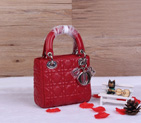 Christian Lady Dior Bag Sheepskin Leather D1633 Red with Silver